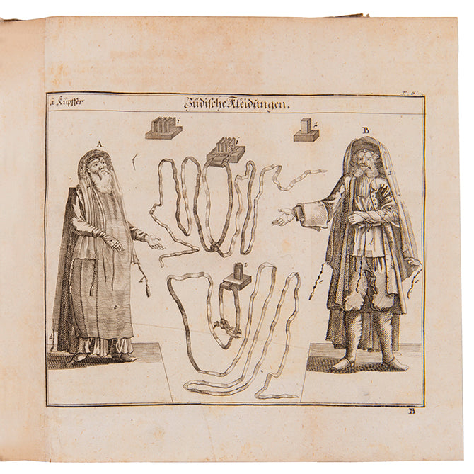Fundamental and richly illustrated work by Kirchner describing Jewish customs, rituals and costumes, intended for German audience.