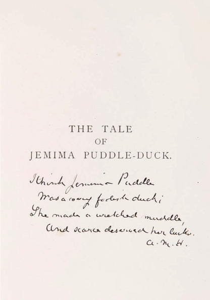 The Tale of Jemima Puddle-Duck by Beatrix Potter with a fine provenance.