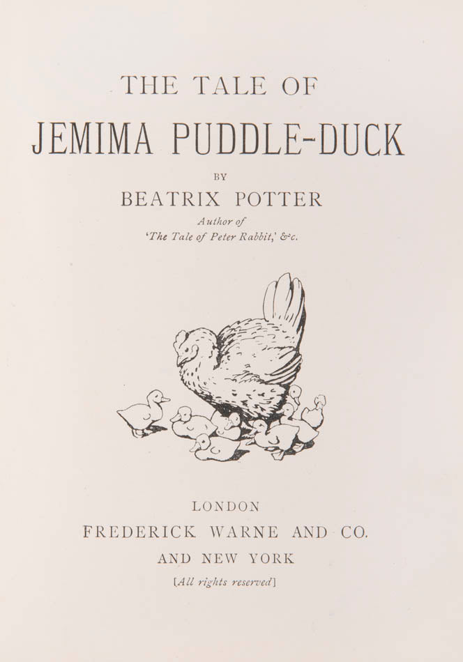 The Tale of Jemima Puddle-Duck by Beatrix Potter with a fine provenance.