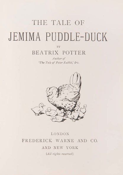 The Tale of Jemima Puddle-Duck by Beatrix Potter with a fine provenance.