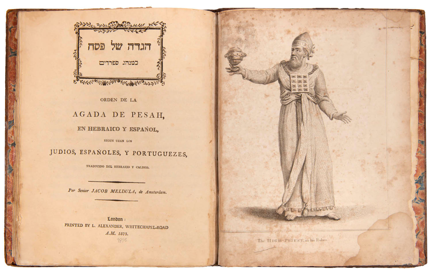 Scarce edition of Sephardic illustrated Haggadah printed in London, with parallel text in Hebrew and Spanish.