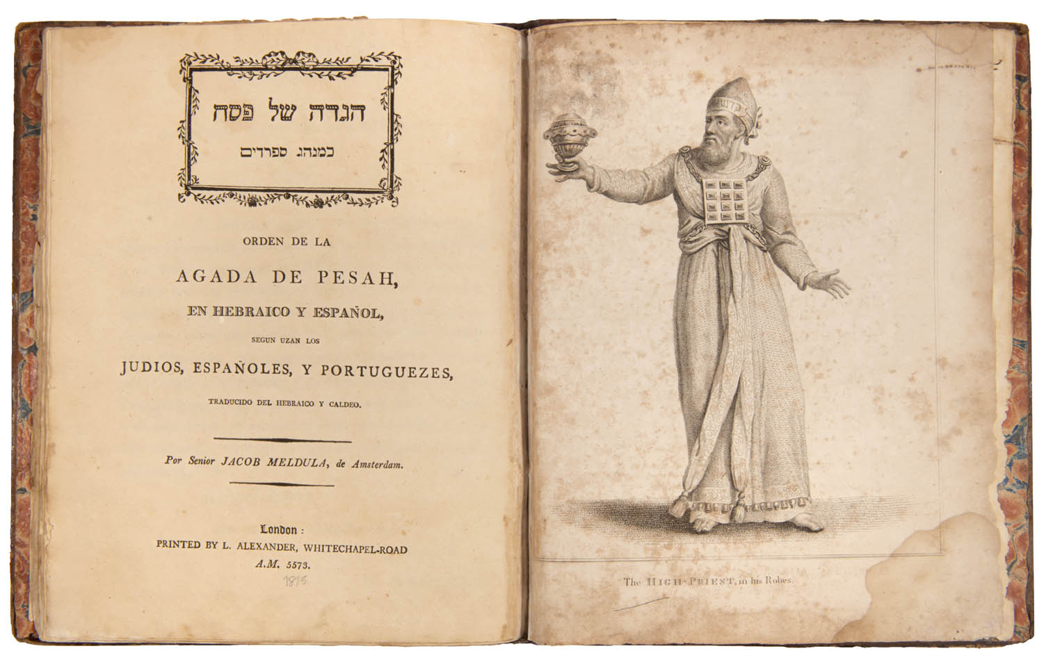 Scarce edition of Sephardic illustrated Haggadah printed in London, with parallel text in Hebrew and Spanish.