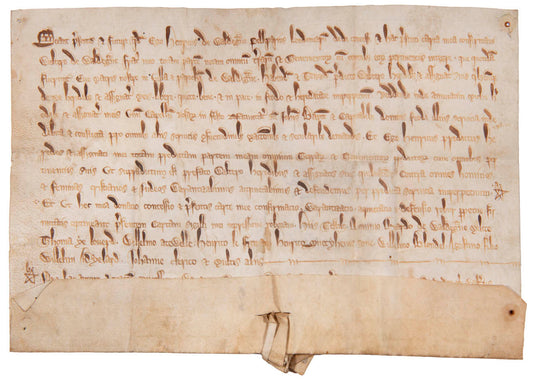 A late 13th-century gift of land from Henry de Waldegrave to his brother Walter, with clause exlcuding its future alienation to religious order and Jews.