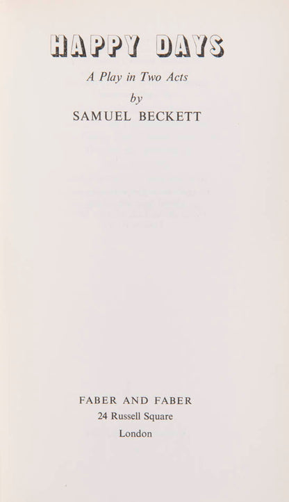 First edition in English of Happy Days by Samuel Beckett.  A great play and a beautiful piece of book design.  