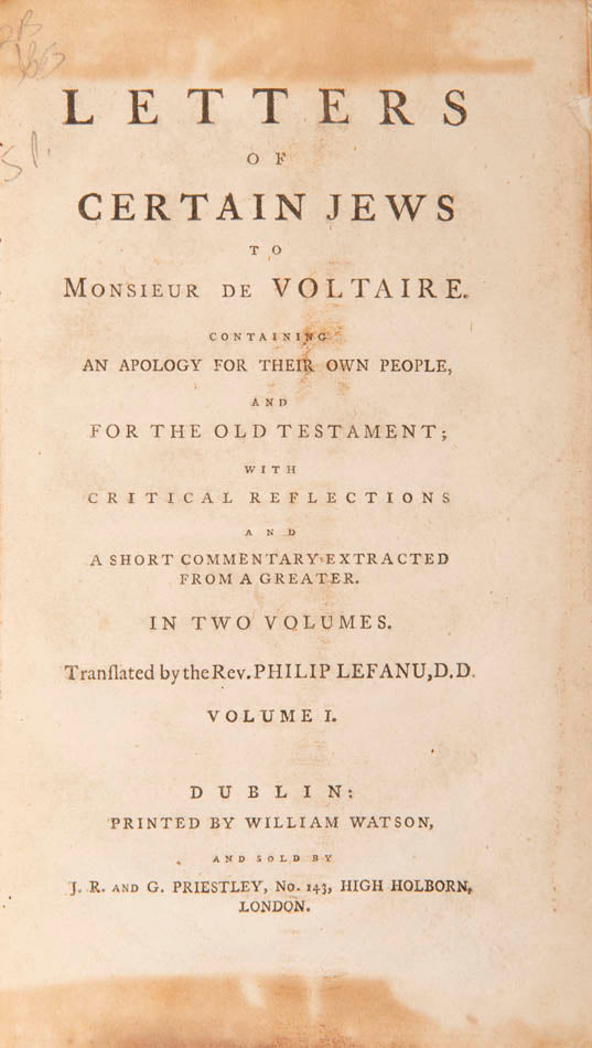 Guénée defends the Jews against Voltaire's criticisms of their religion and way of life.