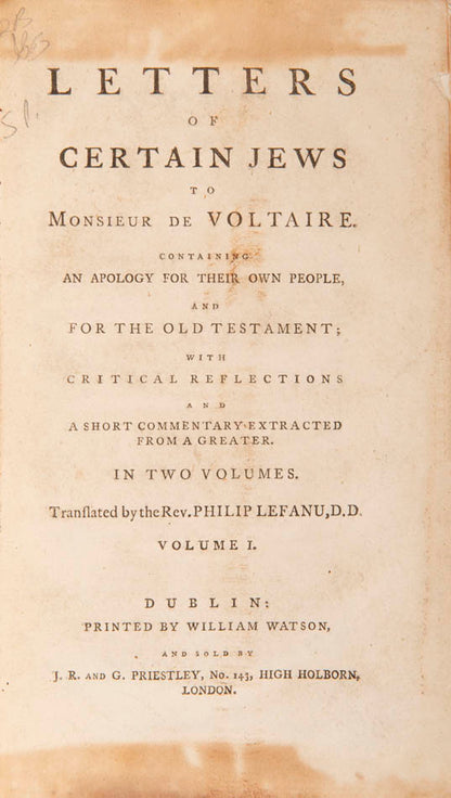Guénée defends the Jews against Voltaire's criticisms of their religion and way of life.