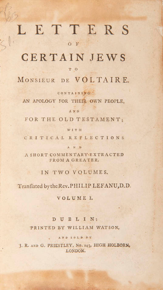 Guénée defends the Jews against Voltaire's criticisms of their religion and way of life.