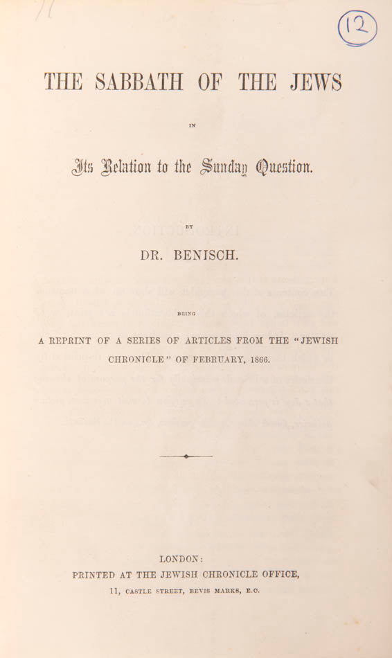 A scarce reprint of a series of articles from the Jewish Chronicle, February 1866.