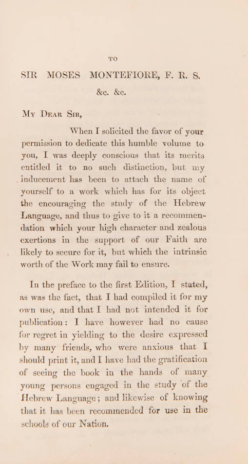A fine family association copy of the Hebrew English Vocabulary by Abigail Lindo presented by her father through Sir Moses Montefiore her cousin.