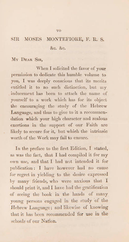 A fine family association copy of the Hebrew English Vocabulary by Abigail Lindo presented by her father through Sir Moses Montefiore her cousin.