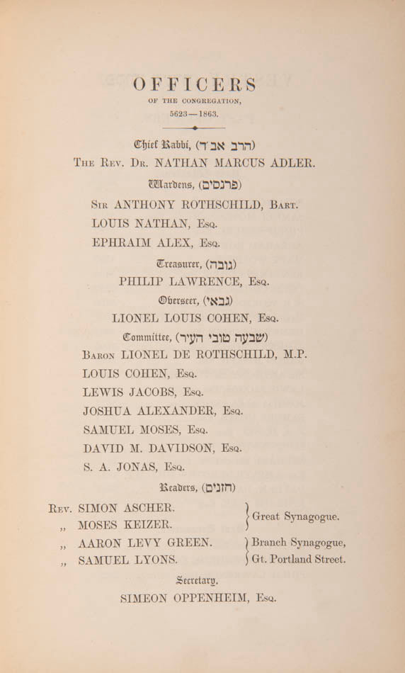 Revised edition published by 'The Wardens of The Great Synagogue' (first edition published in 1827).