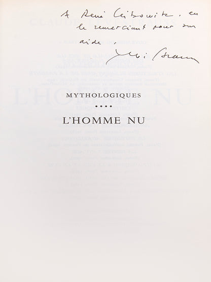 First edition of Mythologiques by Claude Levis-Strauss, inscribed by the author to Georges Th. Guilbaud and Rene Leibowitz.