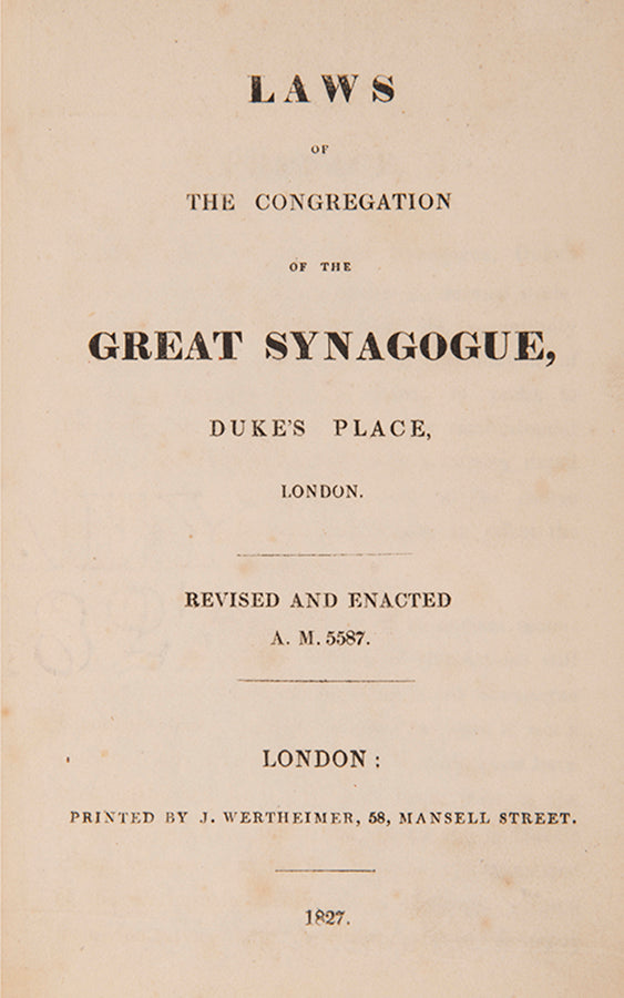 First edition of the laws of the Great Synagogue.