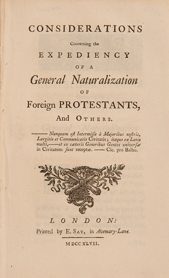 Four political pamphlets published in the context of the Jewish Naturalisation Act of 1753, repealed the following year after 