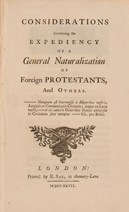 Four political pamphlets published in the context of the Jewish Naturalisation Act of 1753, repealed the following year after 