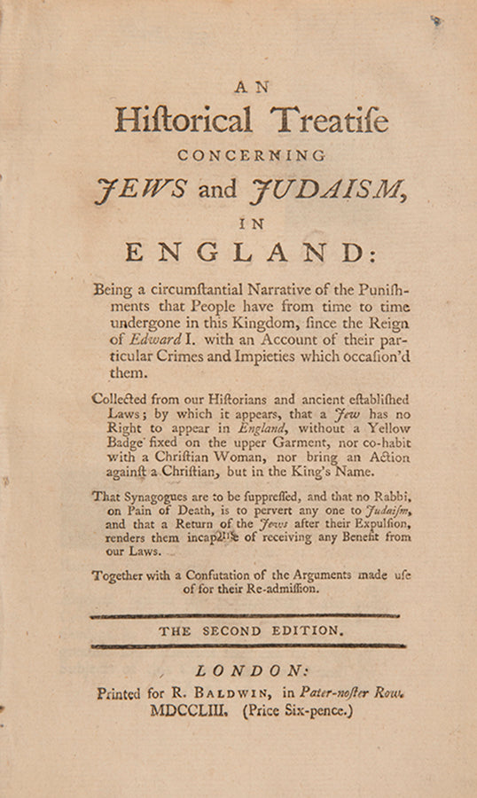 Four political pamphlets published in the context of the Jewish Naturalisation Act of 1753, repealed the following year after 