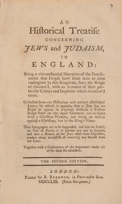 Four political pamphlets published in the context of the Jewish Naturalisation Act of 1753, repealed the following year after 