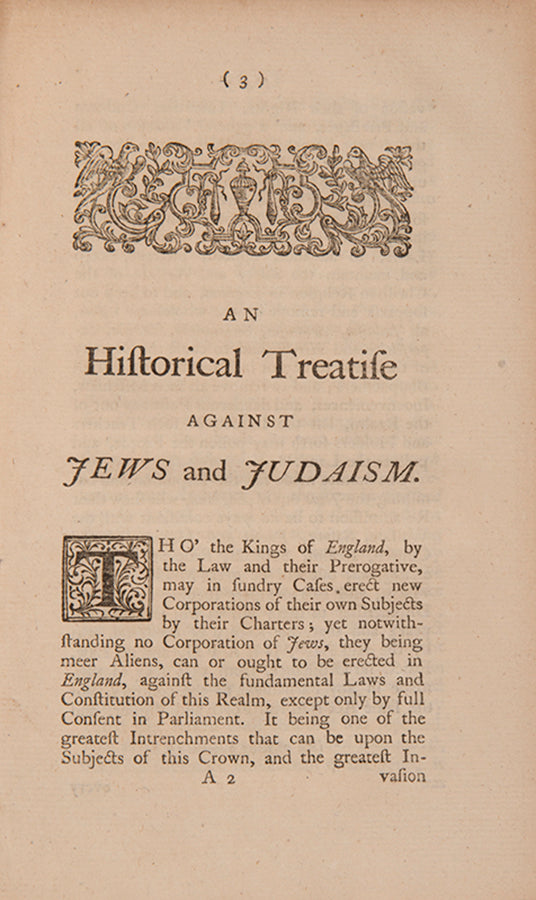 Four political pamphlets published in the context of the Jewish Naturalisation Act of 1753, repealed the following year after 
