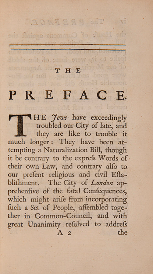 Four political pamphlets published in the context of the Jewish Naturalisation Act of 1753, repealed the following year after 