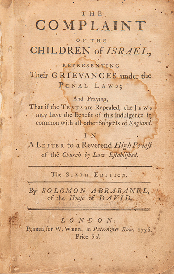 Four political pamphlets published in the context of the Jewish Naturalisation Act of 1753, repealed the following year after 