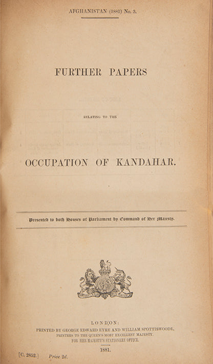 First editions of fifteen works of Government Correspondence charting the British relationship with Afghanistan, and by extension Russia, from 1863 to 1881, culminating in the Second Anglo-Afghan War.