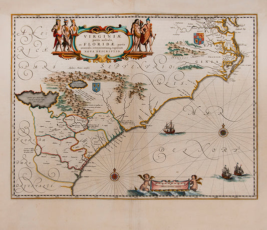 Important map exhibiting the disputes of England and France over land in the new world.