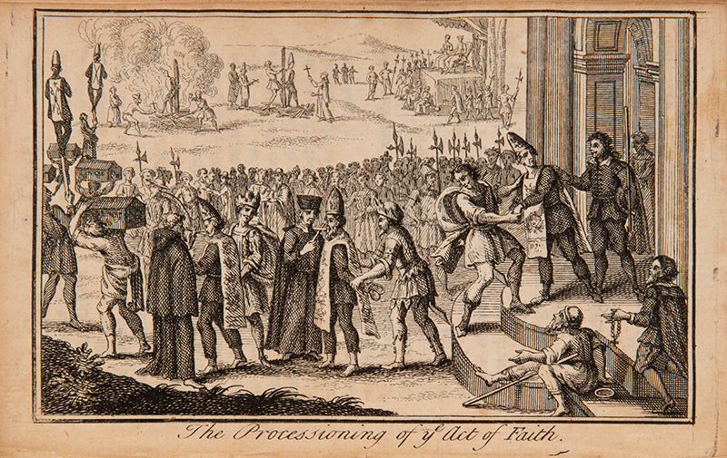 A scarce compilation of popular works on the Inquisition in Spain, Portugal and Italy, the first edition prnted in 1738, engravings by James Hulett
