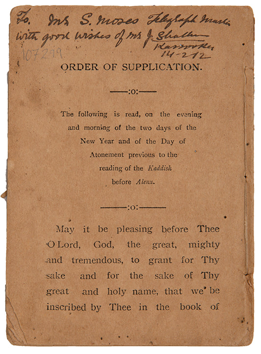 Order of some New Year's and Yom Kippur prayers.