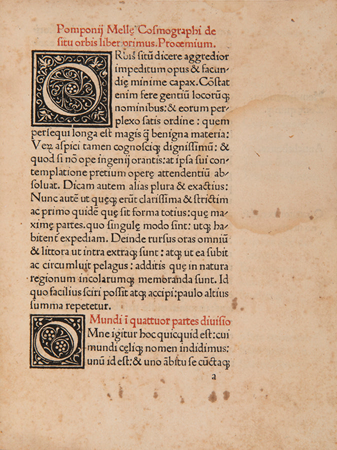 Fourth edition of Cosmographia by Pomponius Mela, the only Roman treatise devoted exclusively to geography.