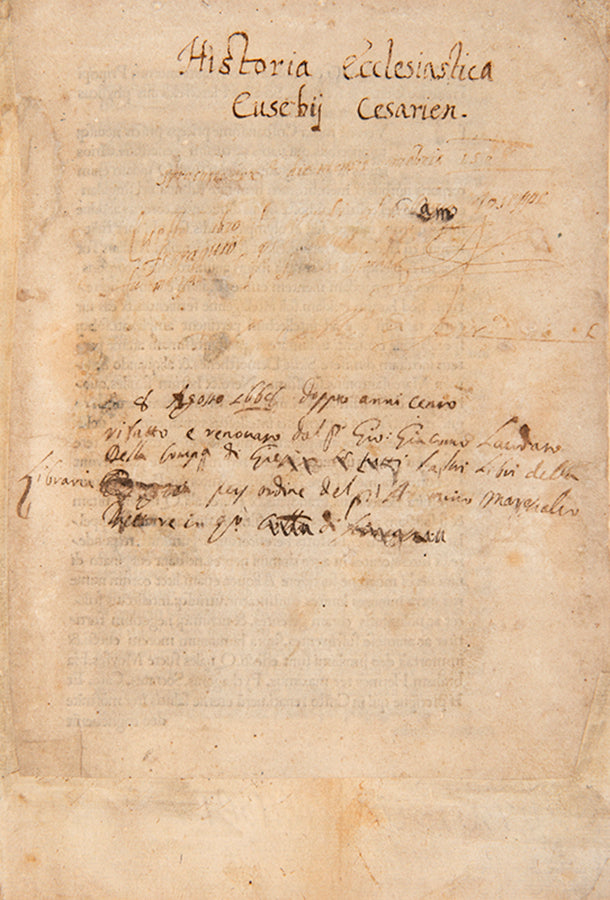 Fourth edition, second Italian edition, of Eursebius's Historia Ecclesiastica, translated from the Greek by the monk and theologian Rufinus of Aquileia.