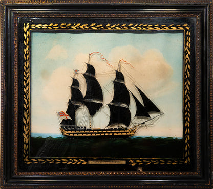 A pair of very well-preserved paintings on glass showing two flagships of Lord Nelson