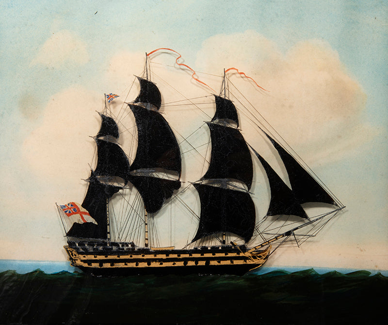 A pair of very well-preserved paintings on glass showing two flagships of Lord Nelson