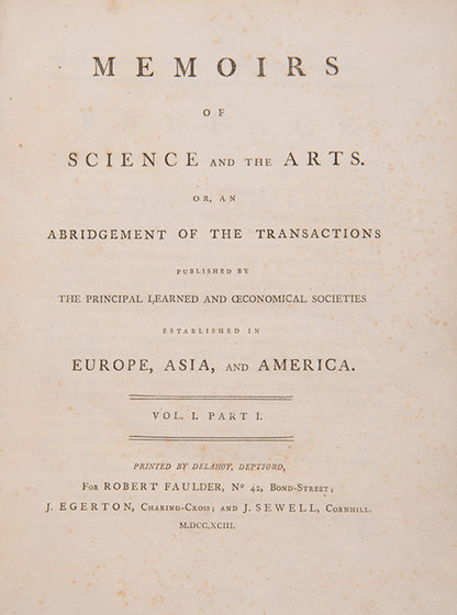 The first edition of the Memoirs of Science and the Arts, an edited collection of articles from principal publications across the world