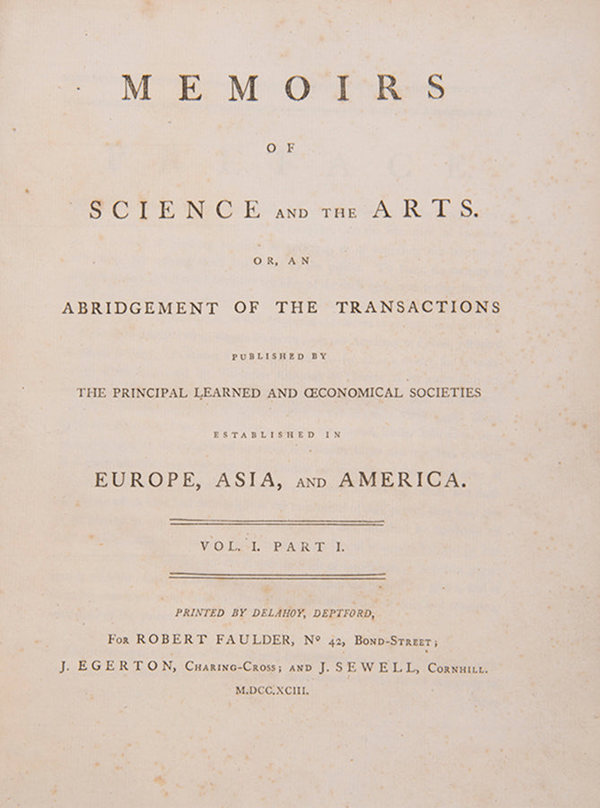 The first edition of the Memoirs of Science and the Arts, an edited collection of articles from principal publications across the world