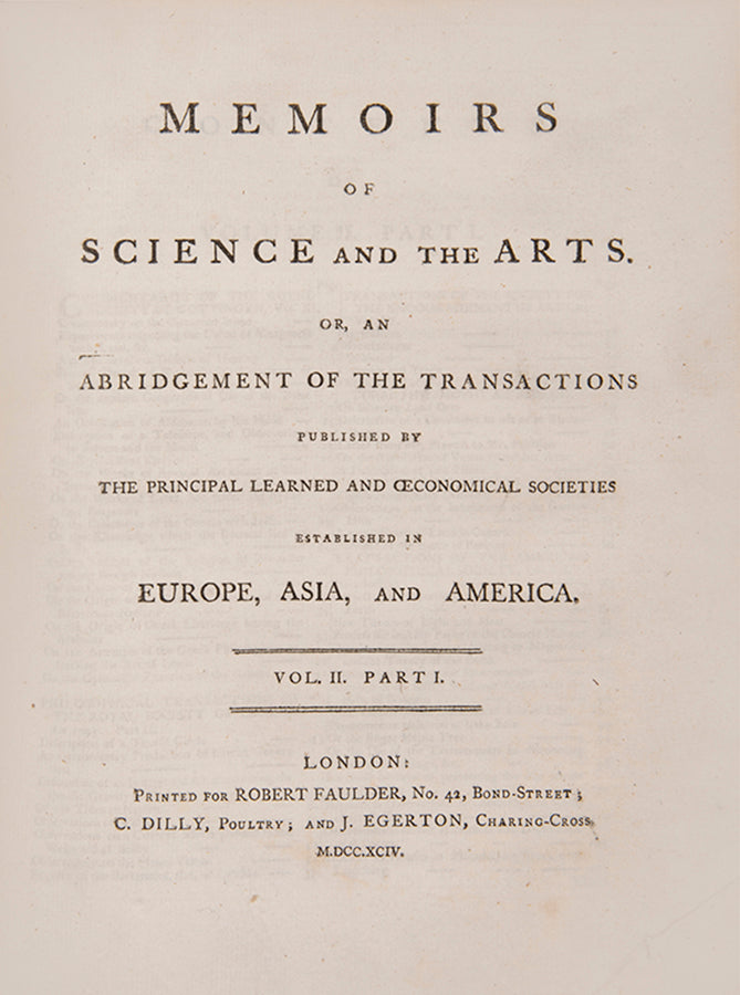 The first edition of the Memoirs of Science and the Arts, an edited collection of articles from principal publications across the world