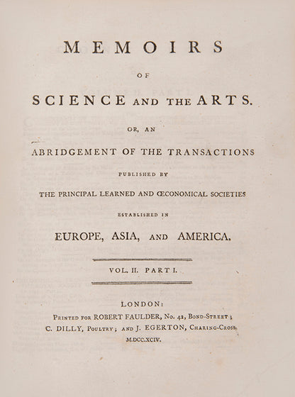 The first edition of the Memoirs of Science and the Arts, an edited collection of articles from principal publications across the world