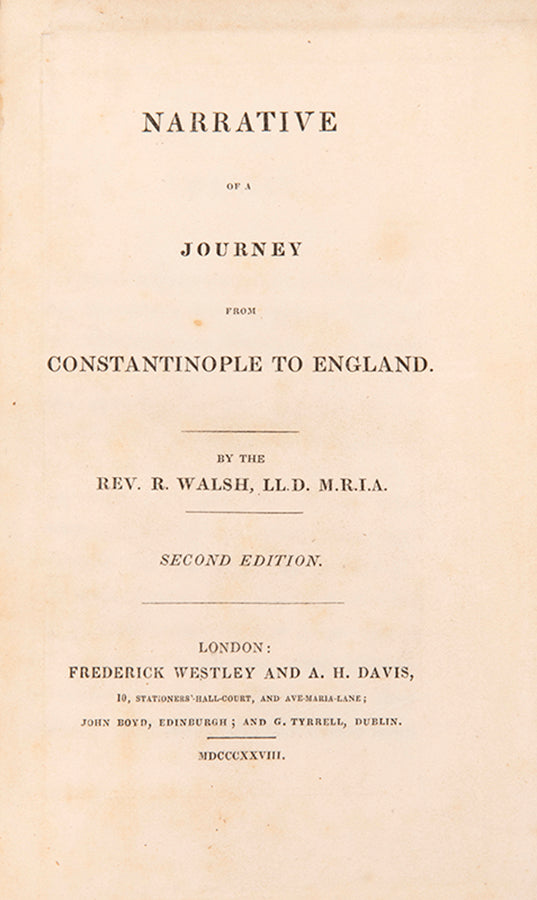 Walsh served in Constantinople from 1820 to 1824 as chaplain to the British Embassy. This work describes his return to England