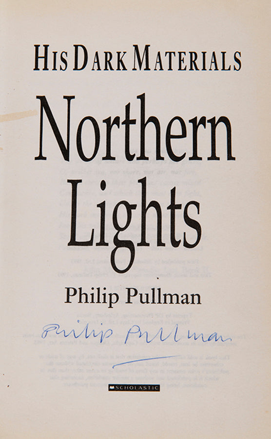 First UK editions of Philip Pullman's acclaimed fantasy trilogy His Dark Materials, signed by the author on the title of The Northern Lights.