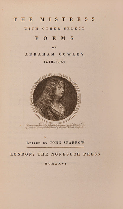 Nonesuch edition of The Mistress and other select poems by Abraham Cowley, published in 1926.