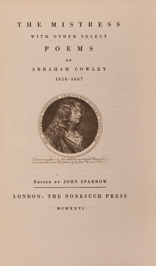 Nonesuch edition of The Mistress and other select poems by Abraham Cowley, published in 1926.