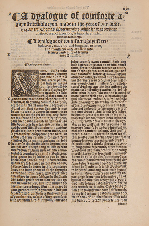 The Workes of Sir Thomas More Knyght, the first collected edition of More's English texts, edited by his nephew William Rastell and published under Mary I<br />