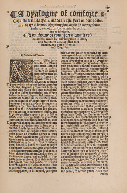 The Workes of Sir Thomas More Knyght, the first collected edition of More's English texts, edited by his nephew William Rastell and published under Mary I<br />