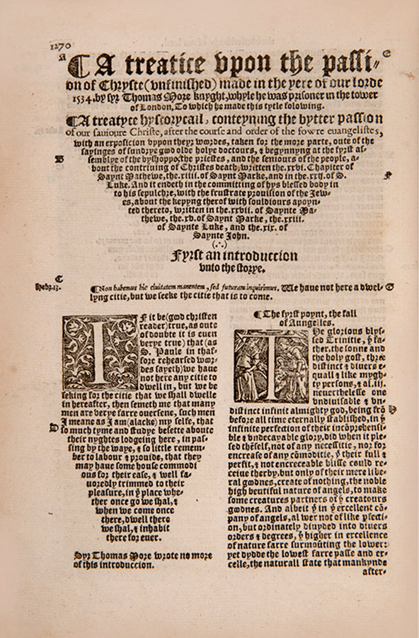 The Workes of Sir Thomas More Knyght, the first collected edition of More's English texts, edited by his nephew William Rastell and published under Mary I<br />