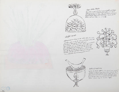 Salade de Alf Landon is an offset lithograph with hand-colouring by Andy Warhol from 'Wild Raspberries, published in 1959.