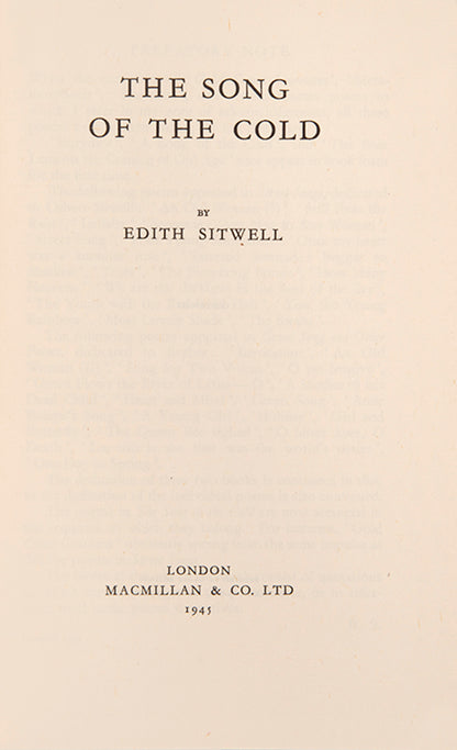 First edition of The Song of the Cold by Edith Sitwell, inscribed by the author to Georgia Sitwell.