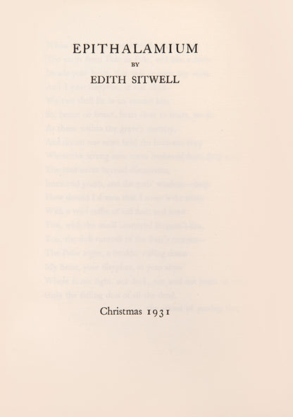 First edition of Epithalamium by Edith Sitwell, one of 100 copies signed by the author.