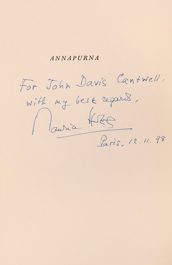 Herzog was a French mountaineer who led this remarkable ascent of Annapurna. Inscribed copy.