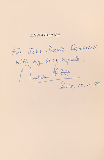 Herzog was a French mountaineer who led this remarkable ascent of Annapurna. Inscribed copy.