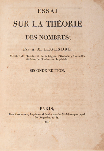 Second edition of Essai sur la Théorie des Nombres by Adrien Marie Legendre, with the first supplement.