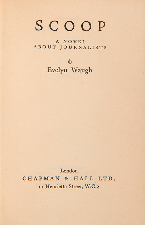First edition of Scoop by Evelyn Waugh, published in London in 1938.